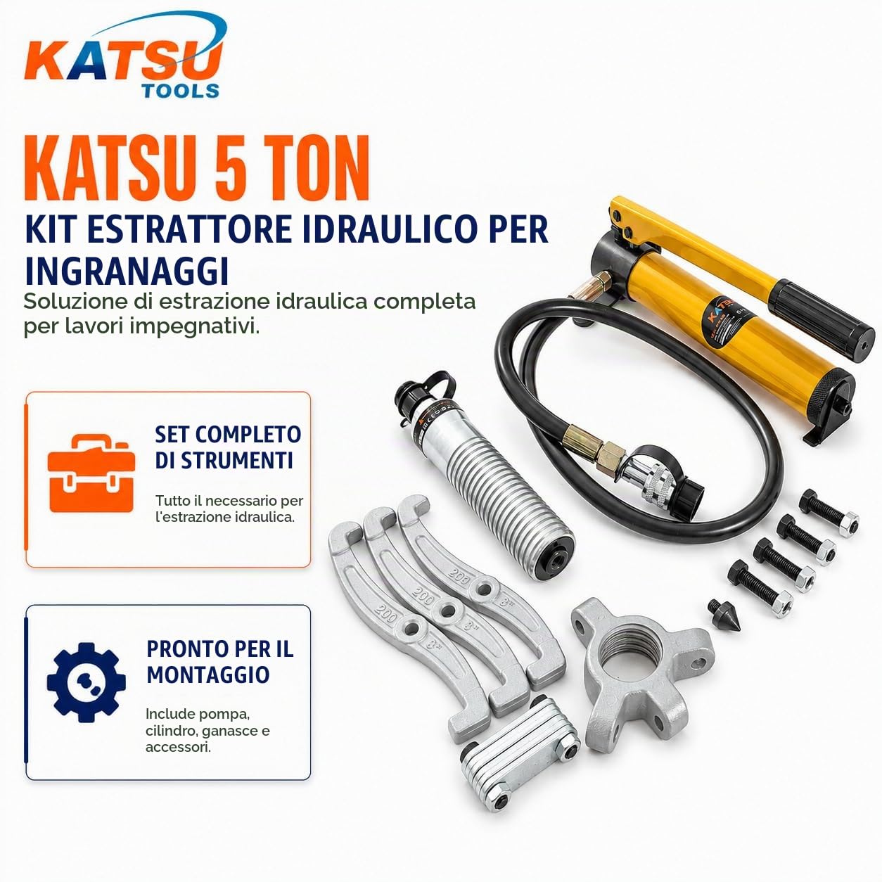 KATSU Estrattore Idraulico per Ingranaggi 5 Ton con Pompa Manuale, Split-Unit Puleggia Idraulica Manuale Estrattore Cuscinetto Mozzo Ruote Seperatore del Motore 450580