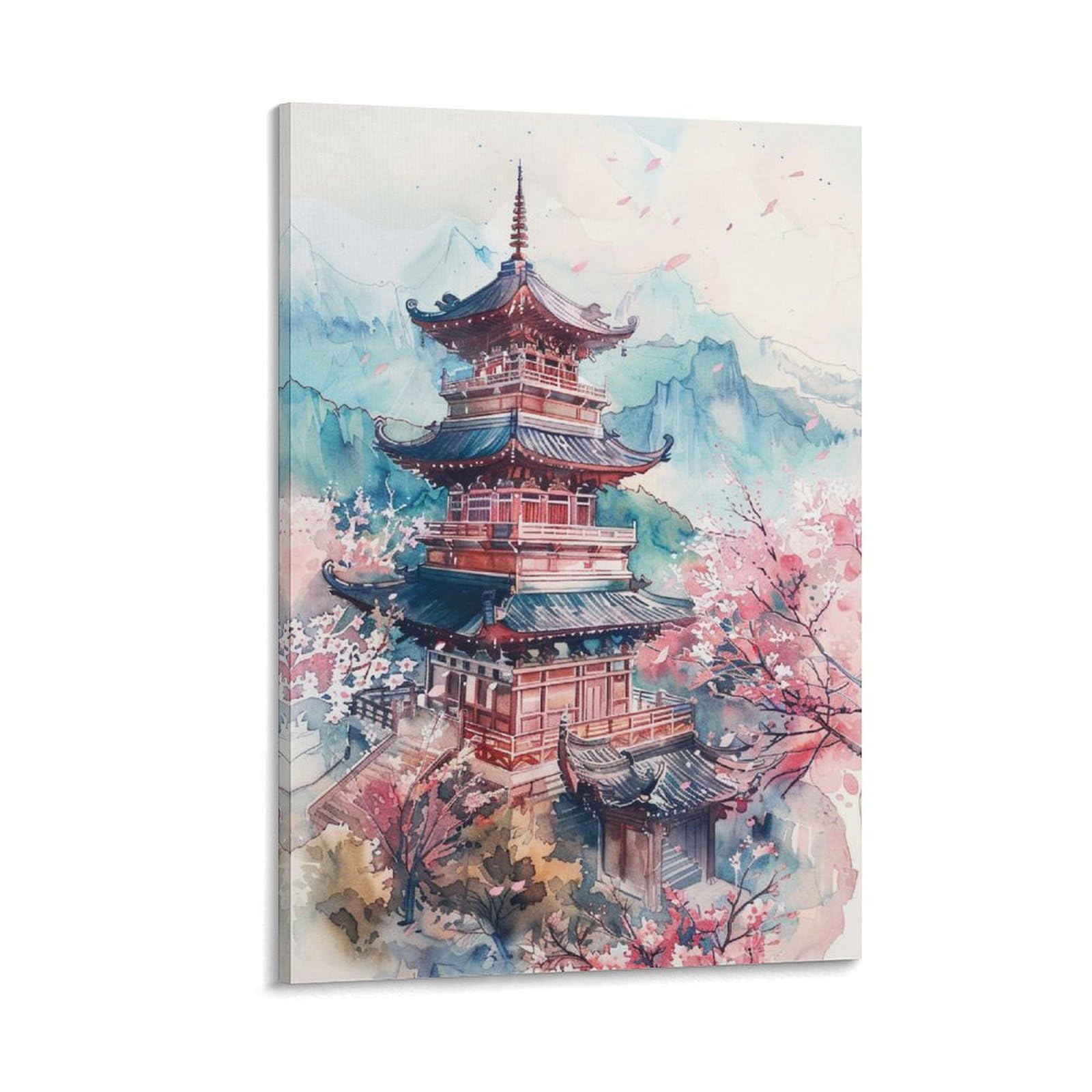 Amazon.co.jp: 絵画 中国の塔の水彩画インテリア 絵画 古代寺院 油絵