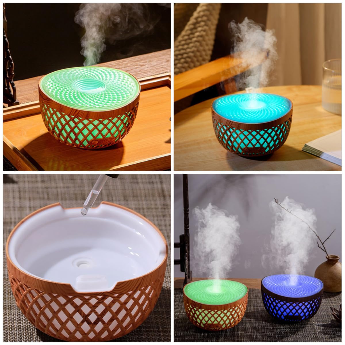Difusor Inalámbrico de Aceite Perfumado Efecto de Madera Hueca, Humidificador Práctico de 320ml para Escritorio y Accesorio de Habitación Decorativo