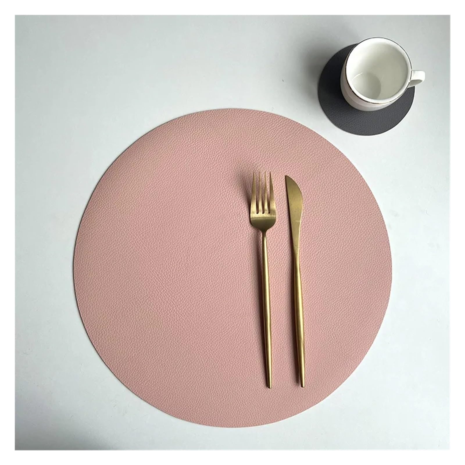 Dqzrtueca Rds Pink Grey Pu Faux Leather Round Placemats And Coasters Set
