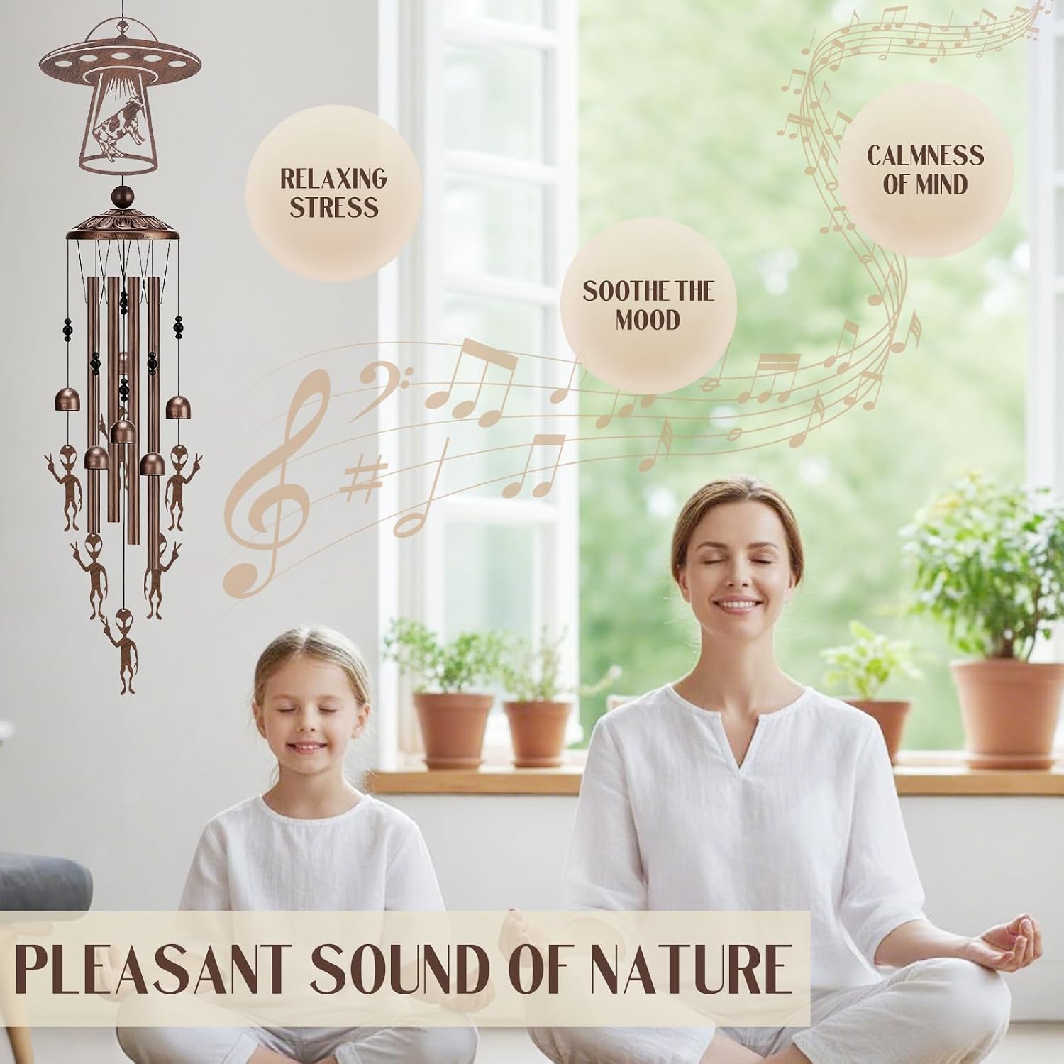 Wind Chimes for Outside - Alien Decor Metal Windchime Outdoor Garden Yard Patio Backyard Indoor Balcony Art Hanging Waterproof UFO Decoration Birthday Gifts for Men Women Mom Grandma Wife