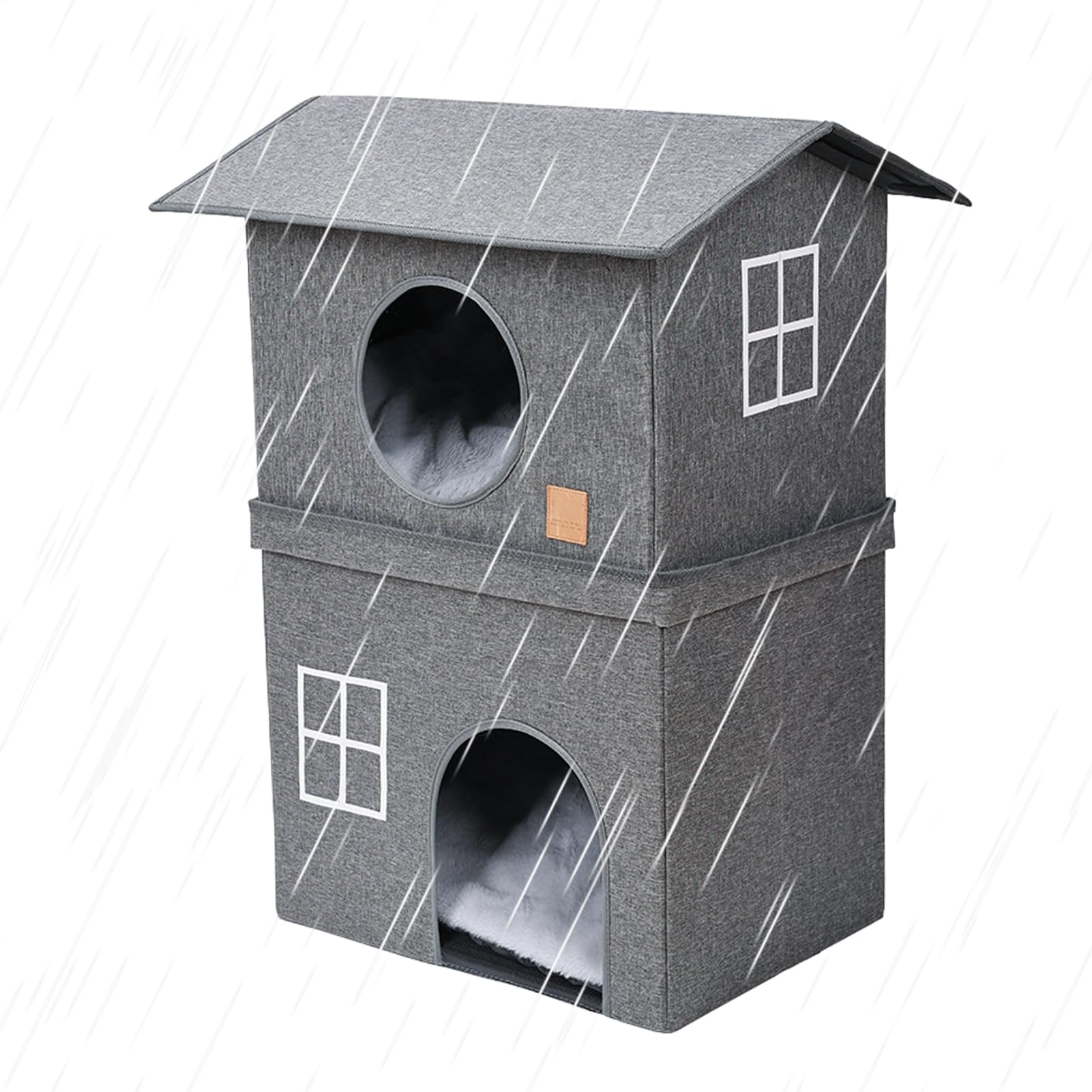 Maison pour chaton avec grattage intégré et zone de jeu intérieur
