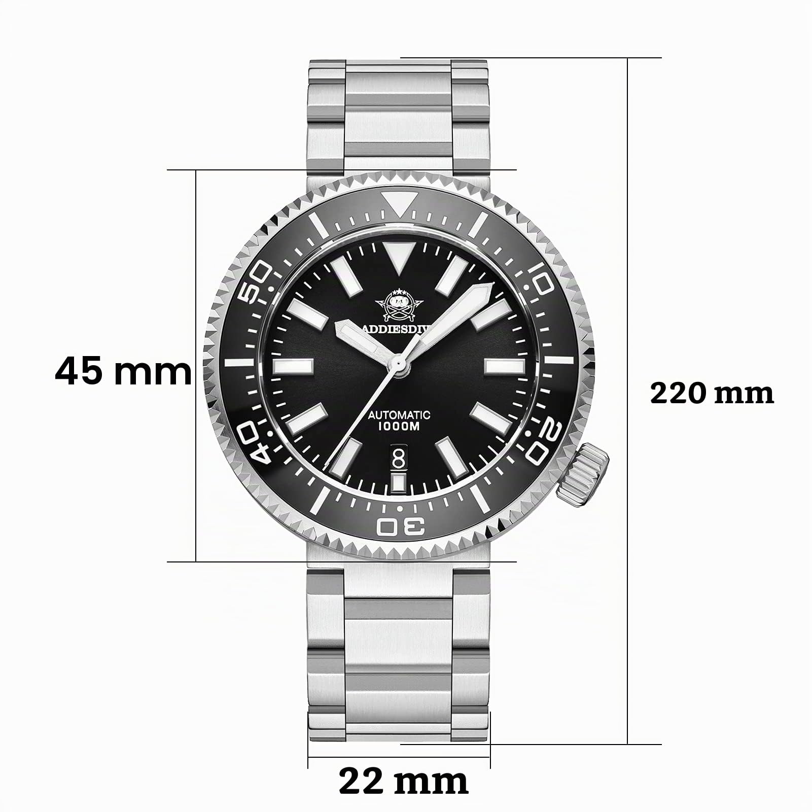 ADDIESDIVE Reloj Analógico para Hombres de Automático con Correa en Acero Inoxidable 100bar