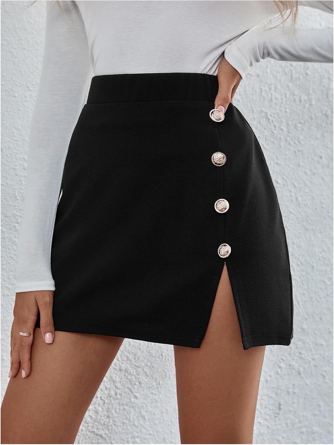 Verdusa Women's Button Up Slit Business Casual Skirts High Waisted Mini Skirt Elegant Outfits