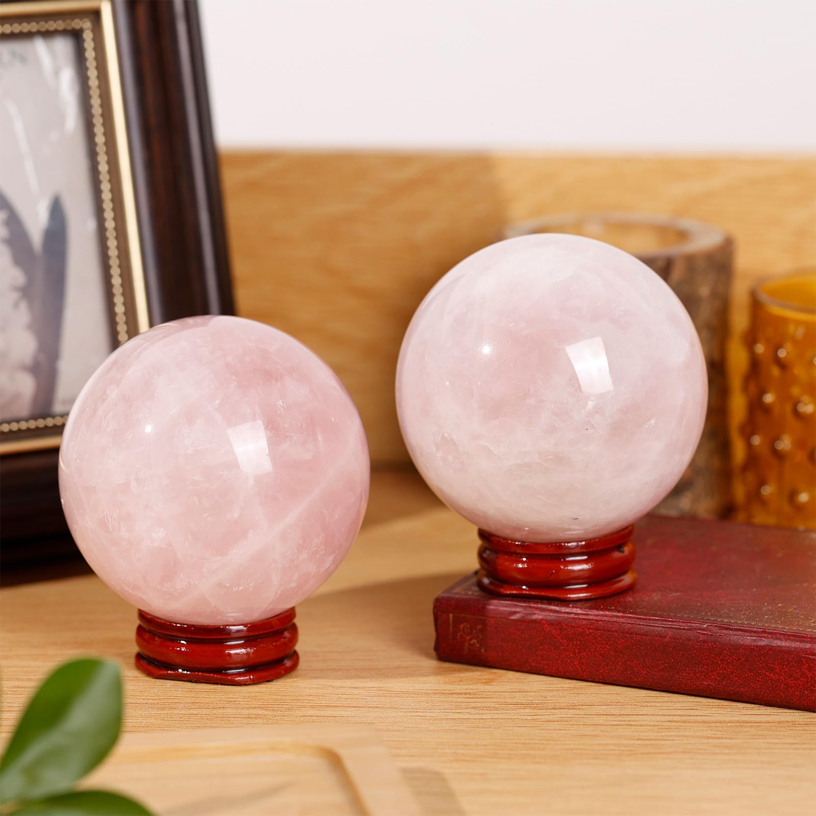 Nupuyai Natural Rose Quartz Crystal Ball with Wooden Stand - Image 4