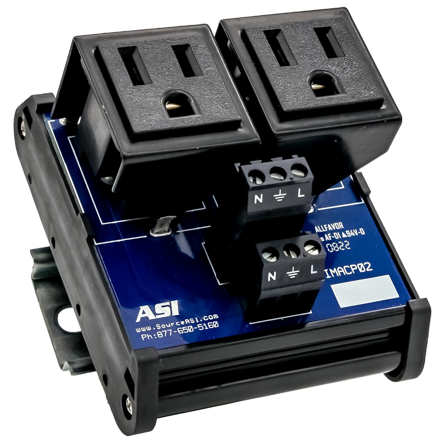 Automation Systems Interconnect ASI IMACP02 Duplex Three Prong Modular Outlet, AC Receptacle, Din Rail Outlet,Black