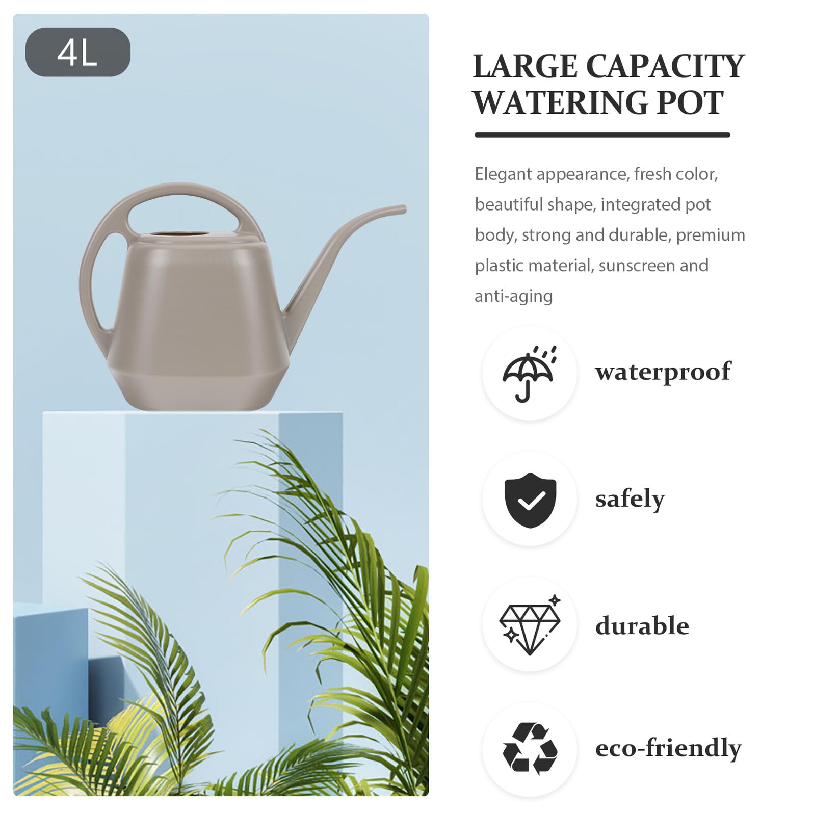 Regadera de Plástico Boquilla Larga 4l Abs Color Café | Uso Interior y Exterior, para Plantas y Suculentas, Diseño de Riego Preciso