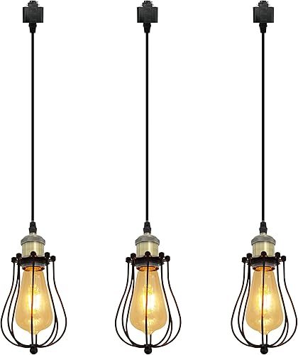Miniatura 13 de Kiven H-System - Lámpara colgante de pista, estilo retro, diseño de loft vintage, lámpara de techo colgante de jaula de cesta negra, accesorio de 3