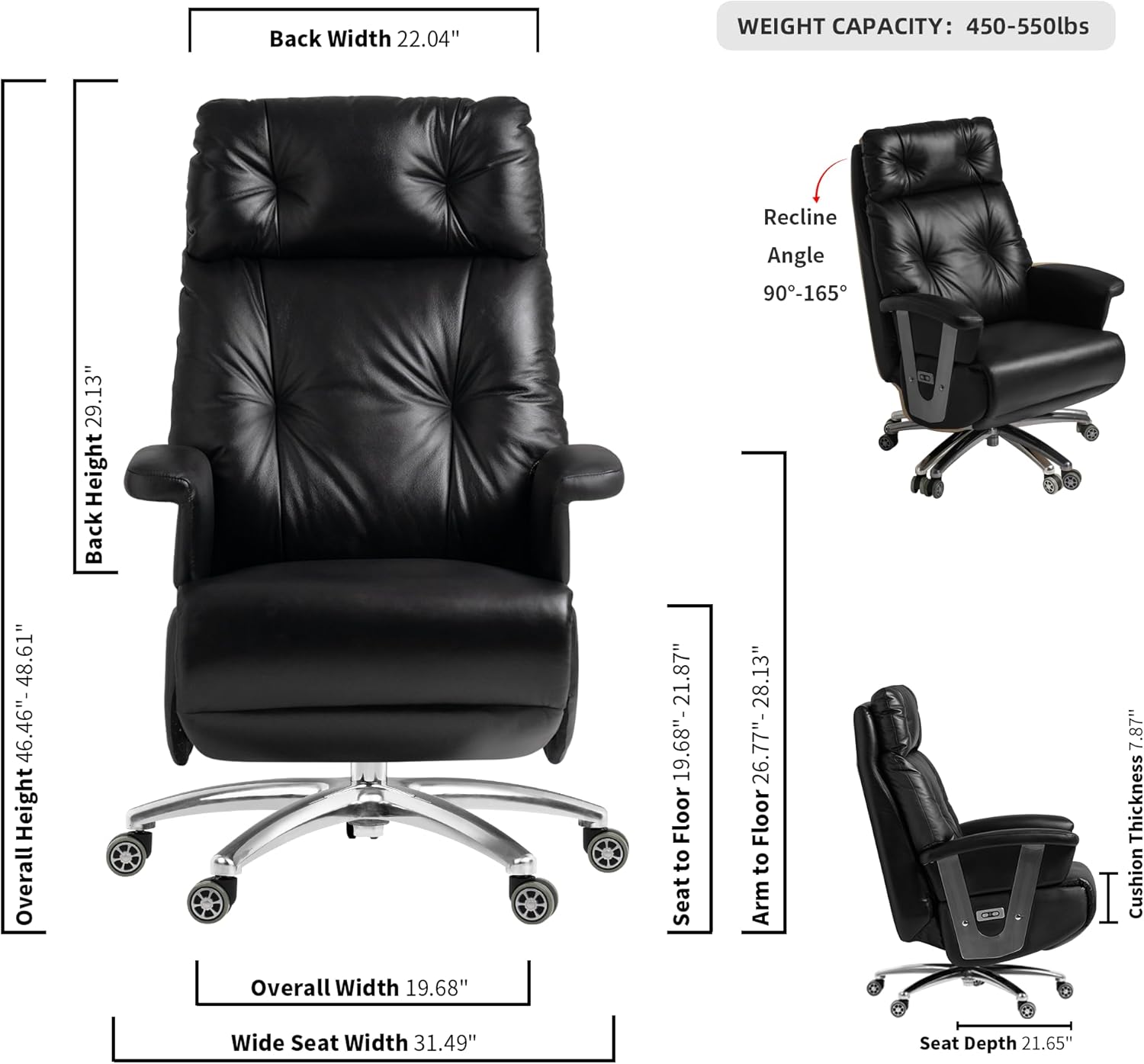 Kinnls Freya Power Recliner Chair with Footrest,Fully Reclining Office Chair Modern Managerial Executive Chairs Ergonomic High-Back Genuine Leather Home Office Desk Chair (Black-Double Motor Button)