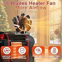 Vista 2 de VODA Ventilador de estufa de leña de 8 aspas, ventiladores térmicos activados por calor (soporte incluido), ventilador térmico no eléctrico