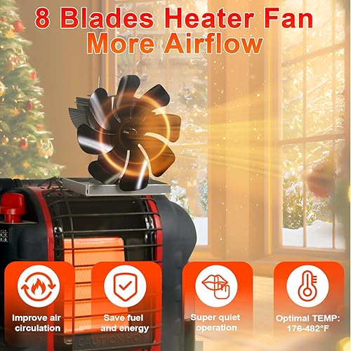 Miniatura 2 de VODA Ventilador de estufa de leña de 8 aspas, ventiladores térmicos activados por calor (soporte incluido), ventilador térmico no eléctrico para