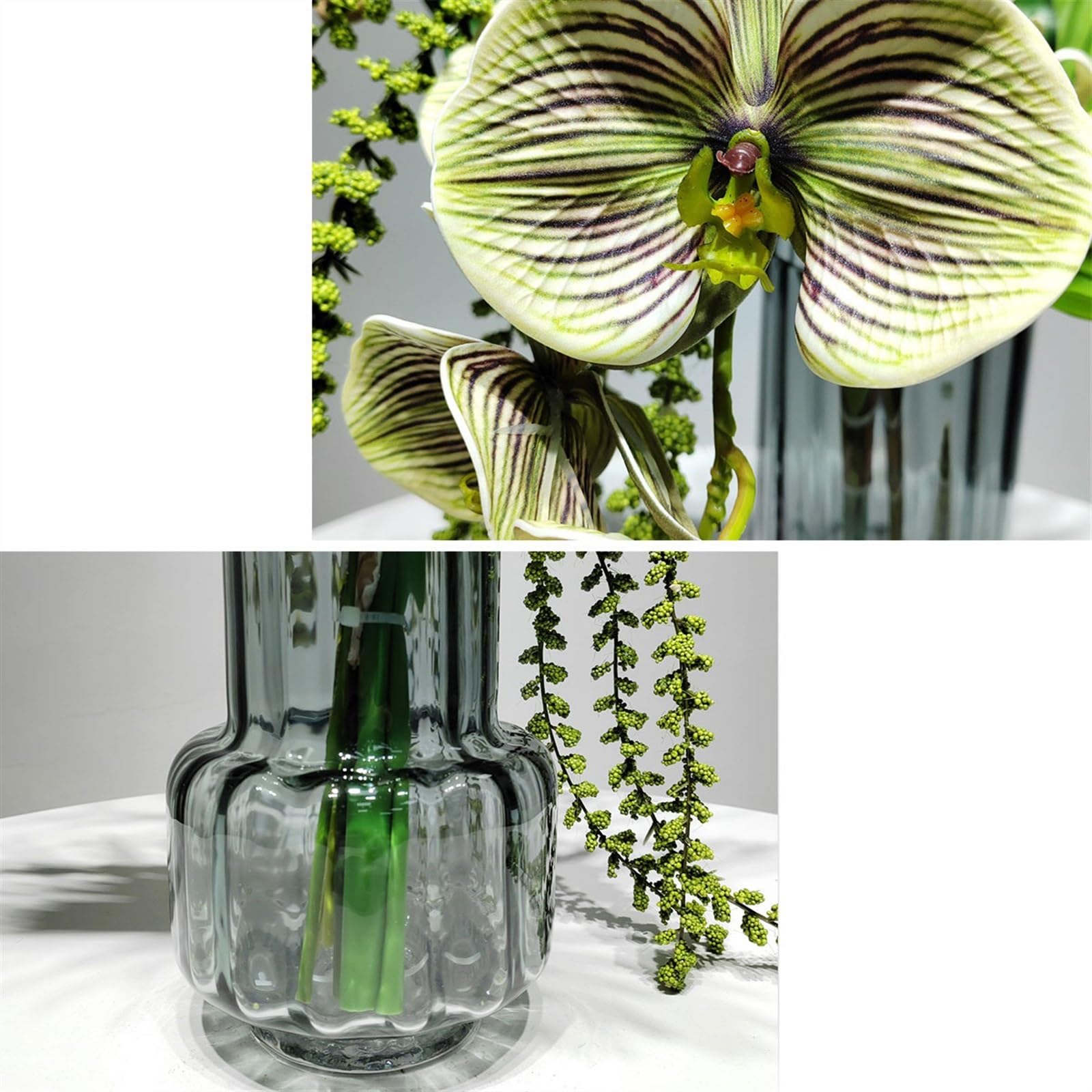 Fiori Artificiali Simulazione Disposizione del Verde Soggiorno Tavolo da Pranzo Tavolino Centrotavola Vaso di Vetro con Bouquet di Fiori Artificiali di Lusso Leggero Fiore Finto
