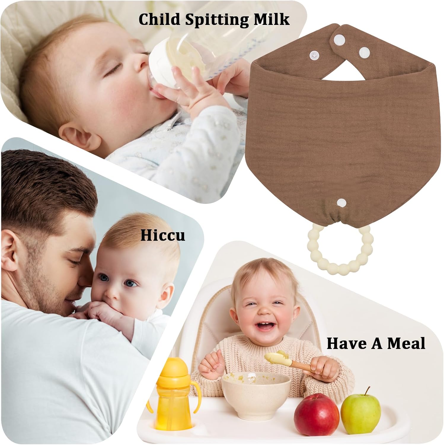 4-Pack Organic Cotton Baby Drool Bibs with 2 Teething Toys for Infants 0-24 Months, Absorbent Crinkle Bibs