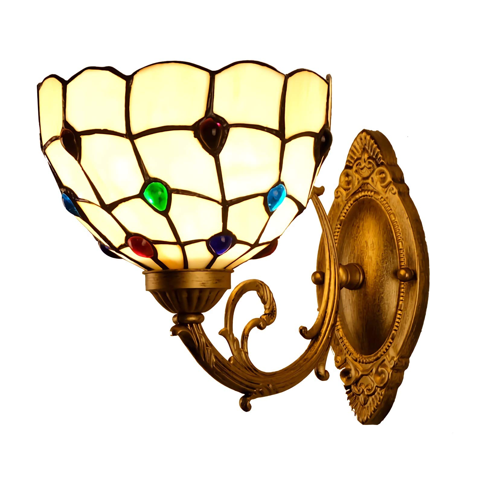 Tiffany Style Stained Glass Wall Lamps & Sconces, 1 Light, E26/E27 Base Vintage Wall Light Fixtures for Bedroom Living Room Bathroom Hallway Indoor Lighting, 110-240V(No Bulb),7