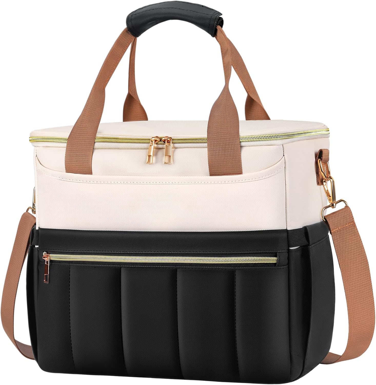 ISEYOU Insulated Lunch Bag 14.7L, Wide-Opening Lunch Box Cooler Tote, Leakproof PEVA Liner, Multiple Pockets, Dual Elastic Bottle Pockets, Adjustable Shoulder Strap, Work Travel, Women & Men