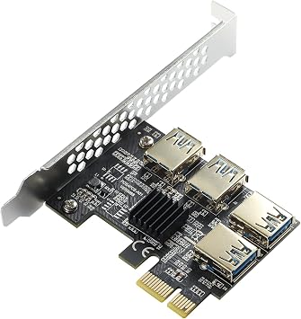 PCIe 1 to 4 Riser Card ASIC Miner/USB Bitcoin Miner/GPU mining rigs,PCI-E 4X to External 4 USB 3.0 Adapter Converter w/Large Heatsink,PCIE Splitter Multiplier Extender Card