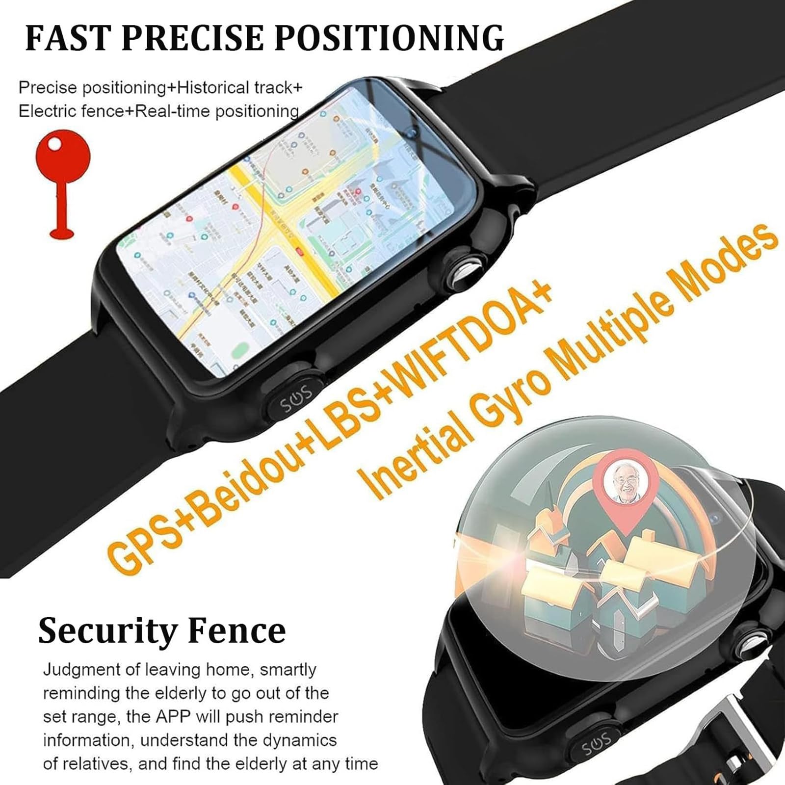 Reloj Inteligente 4G, Diseñado Específicamente Para Personas Mayores, Cuenta Con Detección De Caídas + Botón De Emergencia SOS, Posicionamiento GPS, Un Regalo Que Satisface A Los Padres Black