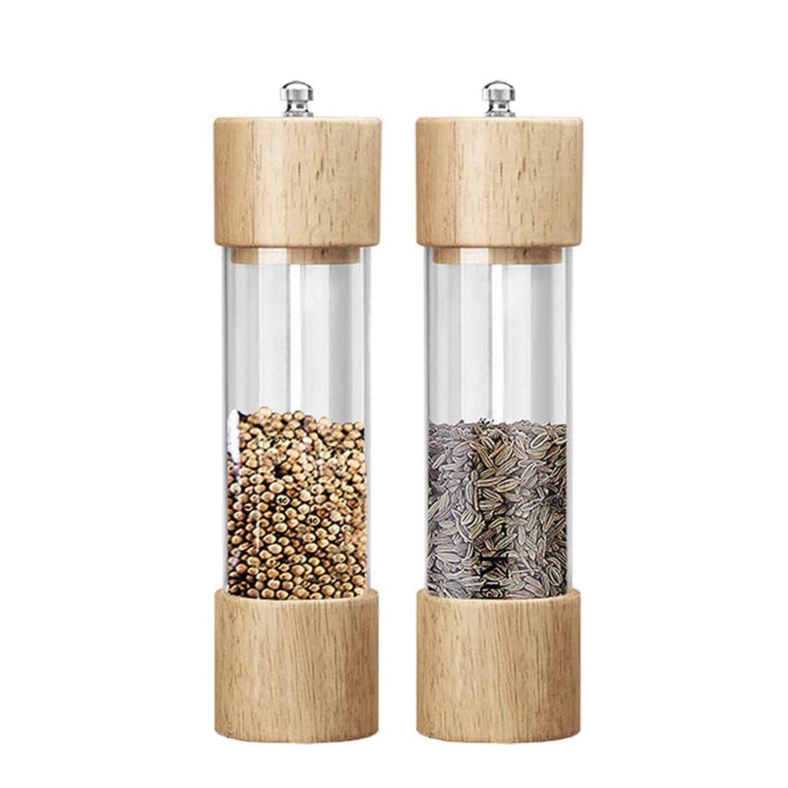 Lot de 2 moulins à poivre et sel en bois manuels avec fenêtre visible en acrylique - 20,3 cm