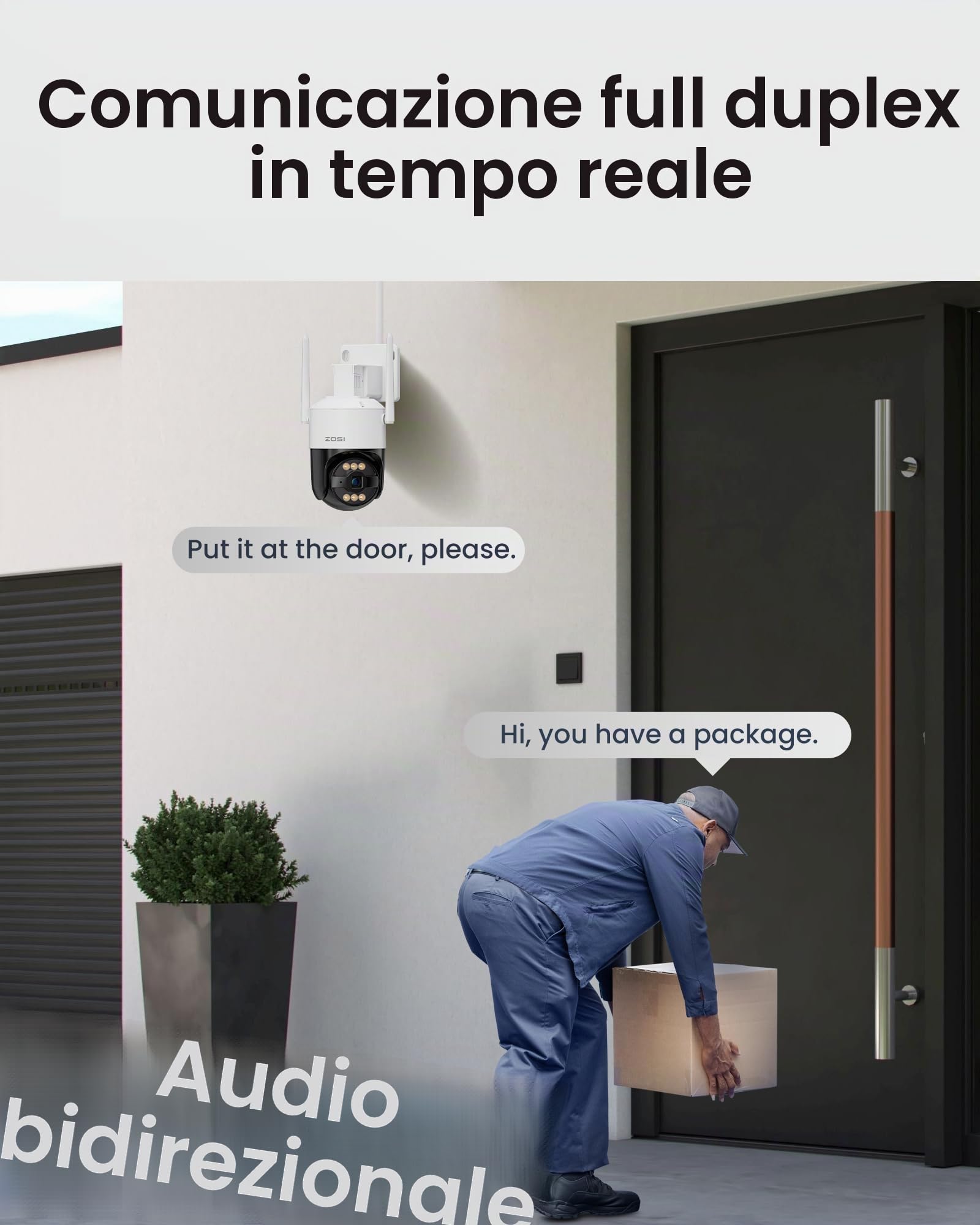 ZOSI AuroraLux 5MP Telecamera di Sorveglianza WiFi Senza Fili, Telecamera PT Vista a 360°, Rilevamento di Persona e Veicolo, Allarme Intelligente e Audio Bidirezionale, C296