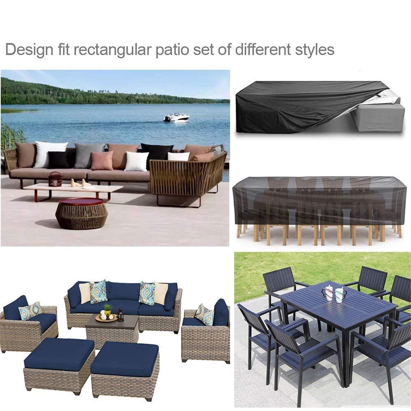 copertura per mobili da giardino, rettangolare, quadrata in poliestere 420D, impermeabile, antivento, anti-UV, resistente agli strappi, per sedie e divani in rattan (115 x 115 x 74 cm)