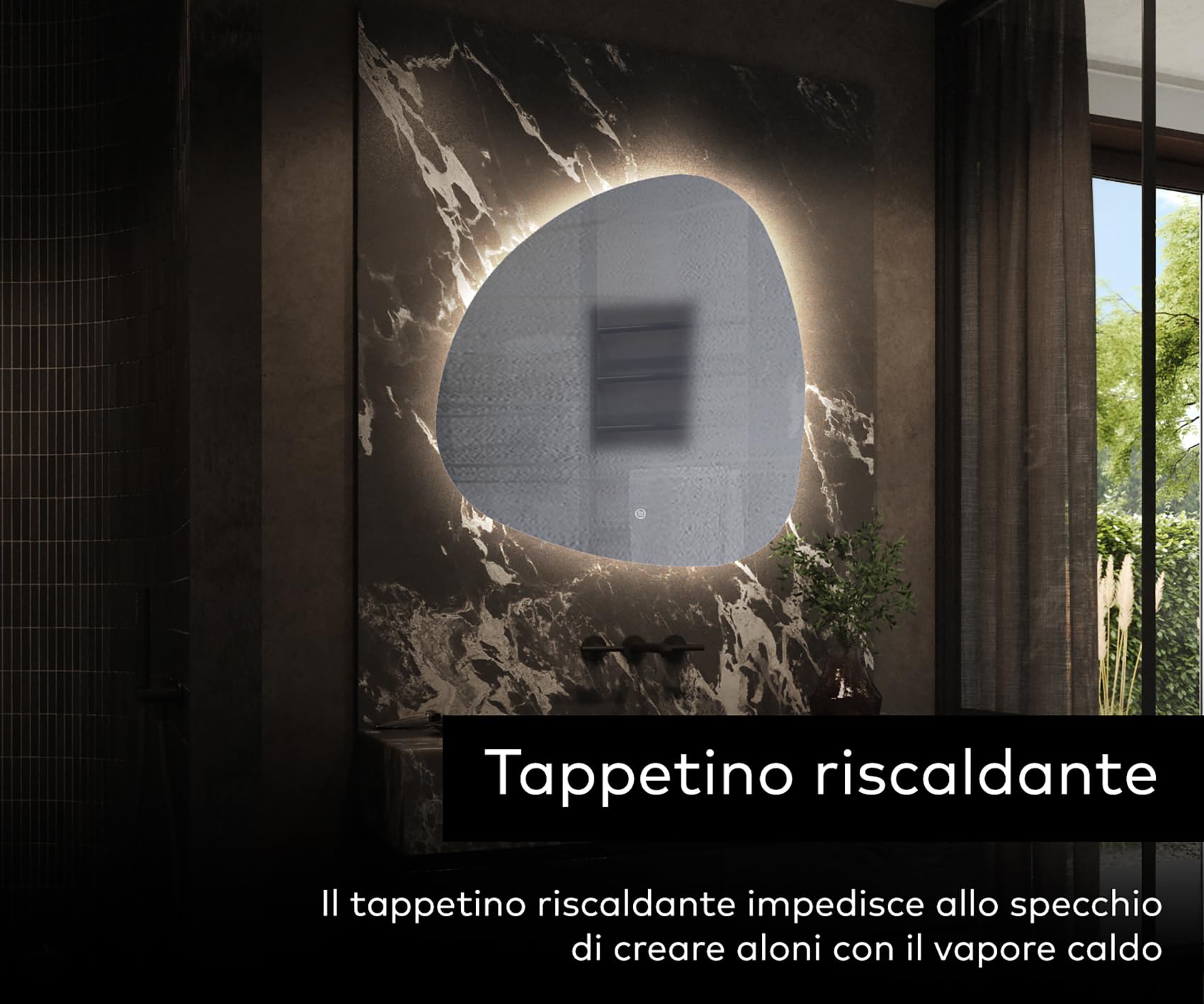 A ARTFORMA decorativi Specchio LED da parete forme particolari 64x64 cm | su Misura | moderno specchi con illuminazione, retroilluminato | JAJ221