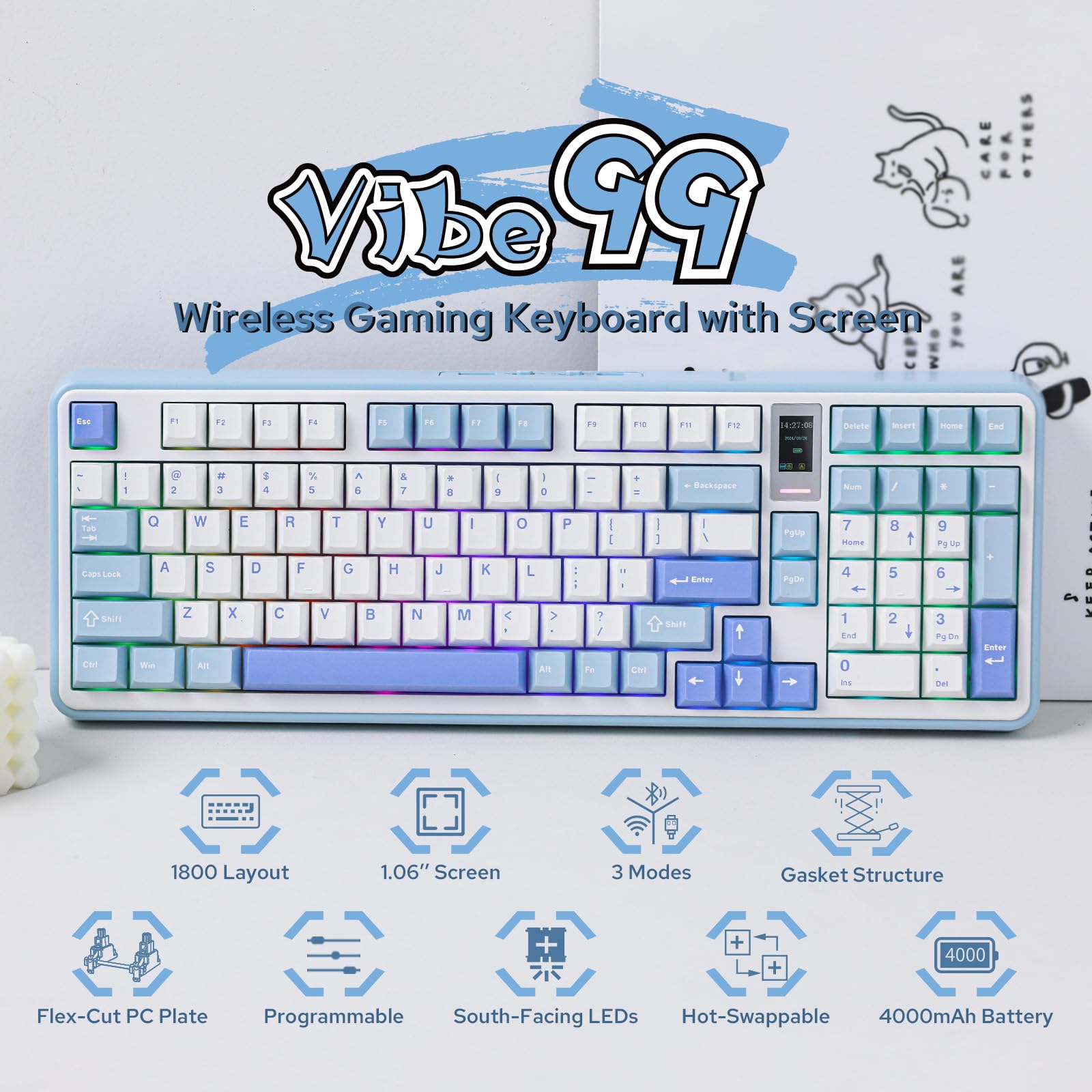 MechLands Vibe99 ワイヤレスゲーミングキーボード Amazon.com: MechLands Vibe99 Wireless Gaming Keyboard with