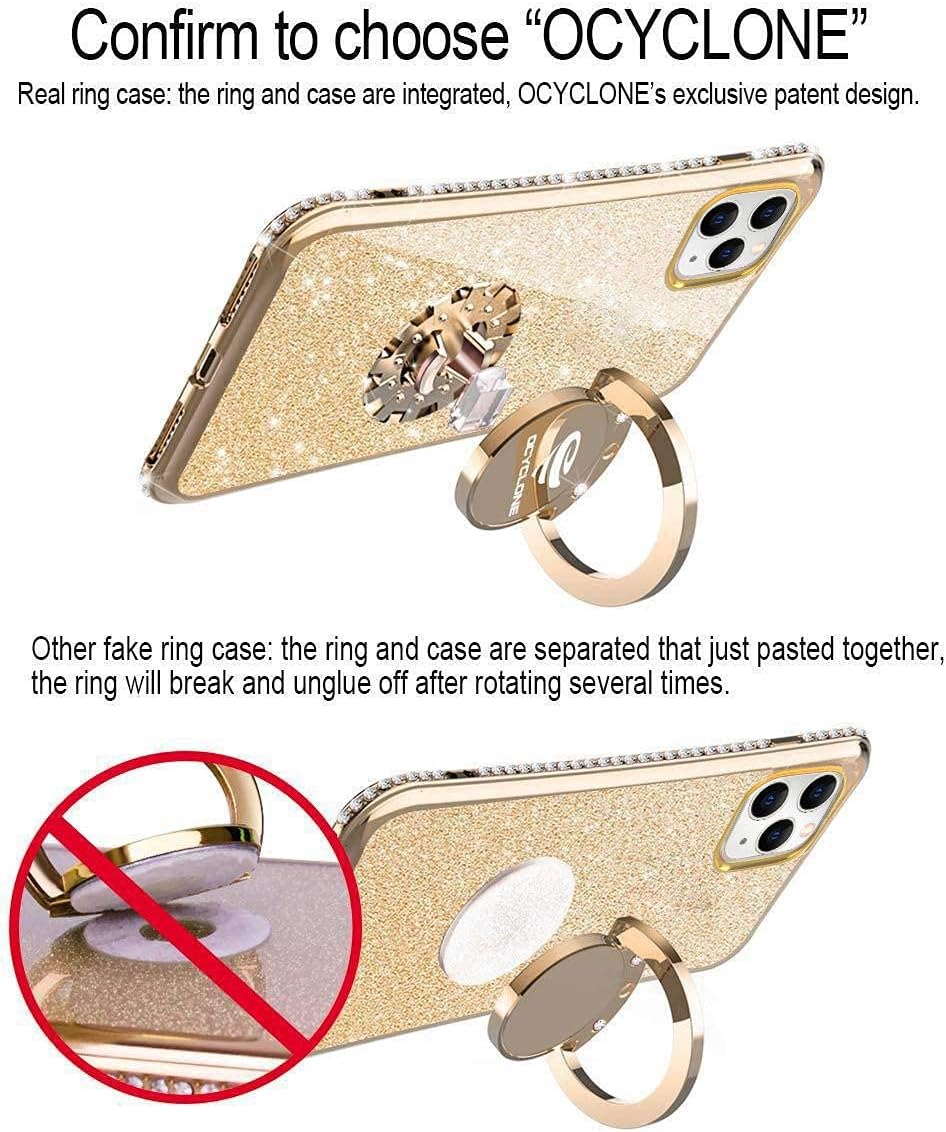 OCYCLONE Gold iPhone 11 Pro Case, Cute Glitter Sparkle Bling Diamond Rhinestone Bumper with Ring Kickstand Women Girls Soft Gold Protective Phone Case for iPhone 11 Pro [5.8 inch] 2019 - Gold