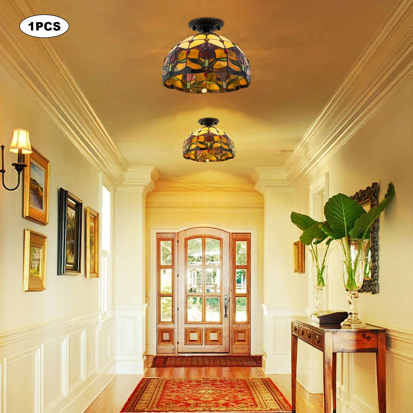 Lámpara de techo, luz de estilo escandinavo lujo retro muebles lámpara de techo, dormitorio cristal escalera lámpara de techo, patrón de tulipanes comedor lámparas de salón y linternas