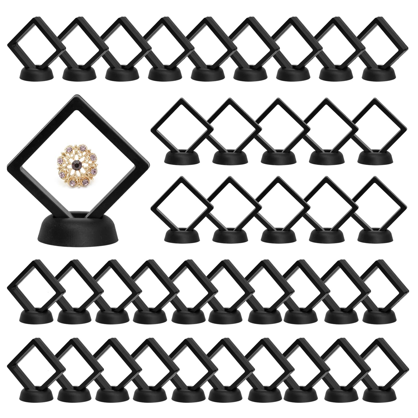 KMOTASUO 3D Floating Display Case, Transparent Film 3D Floating Coin Display Frame Holder Stands for Challenge Coin AA Medallions Jewerly Fossils Rocks, 2.75 x 2.75 x 0.75 Inches (Black-40Pcs)