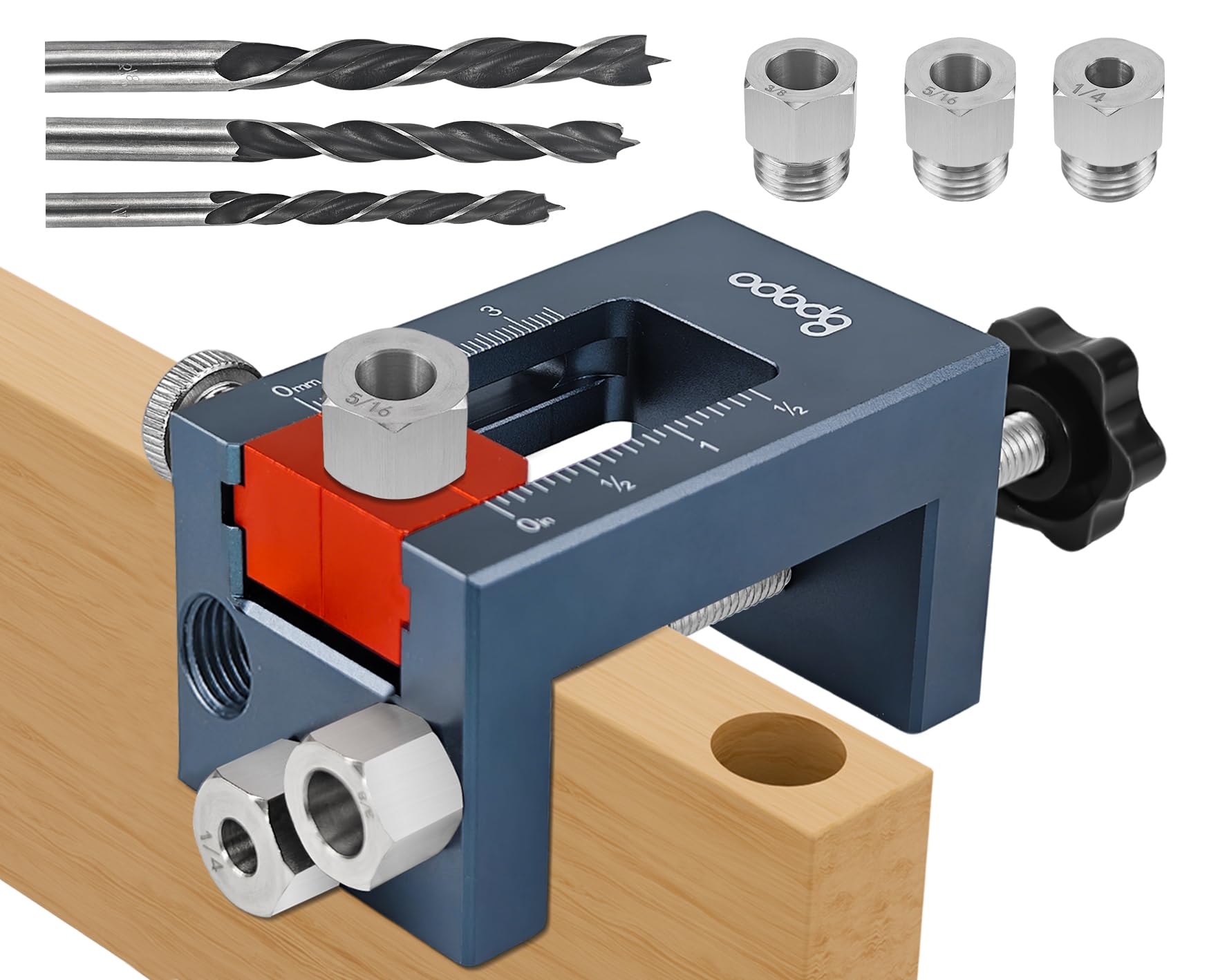 Self-Centering Doweling Jig Kit for Woodworking – Adjustable Width Dowel Jig for Straight Holes with 3 Drill Guide Bushings & 3 Drill Bits (1/4'',3/8'