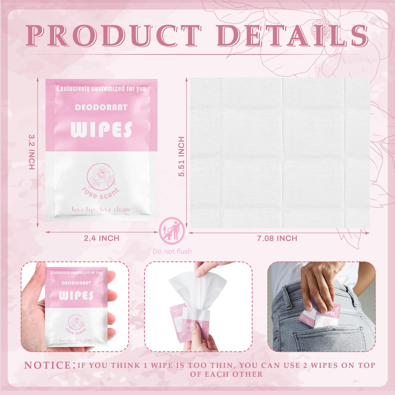 Timgle Individually Wrapped Deodorant Wipes for Fresh, Clean Skin