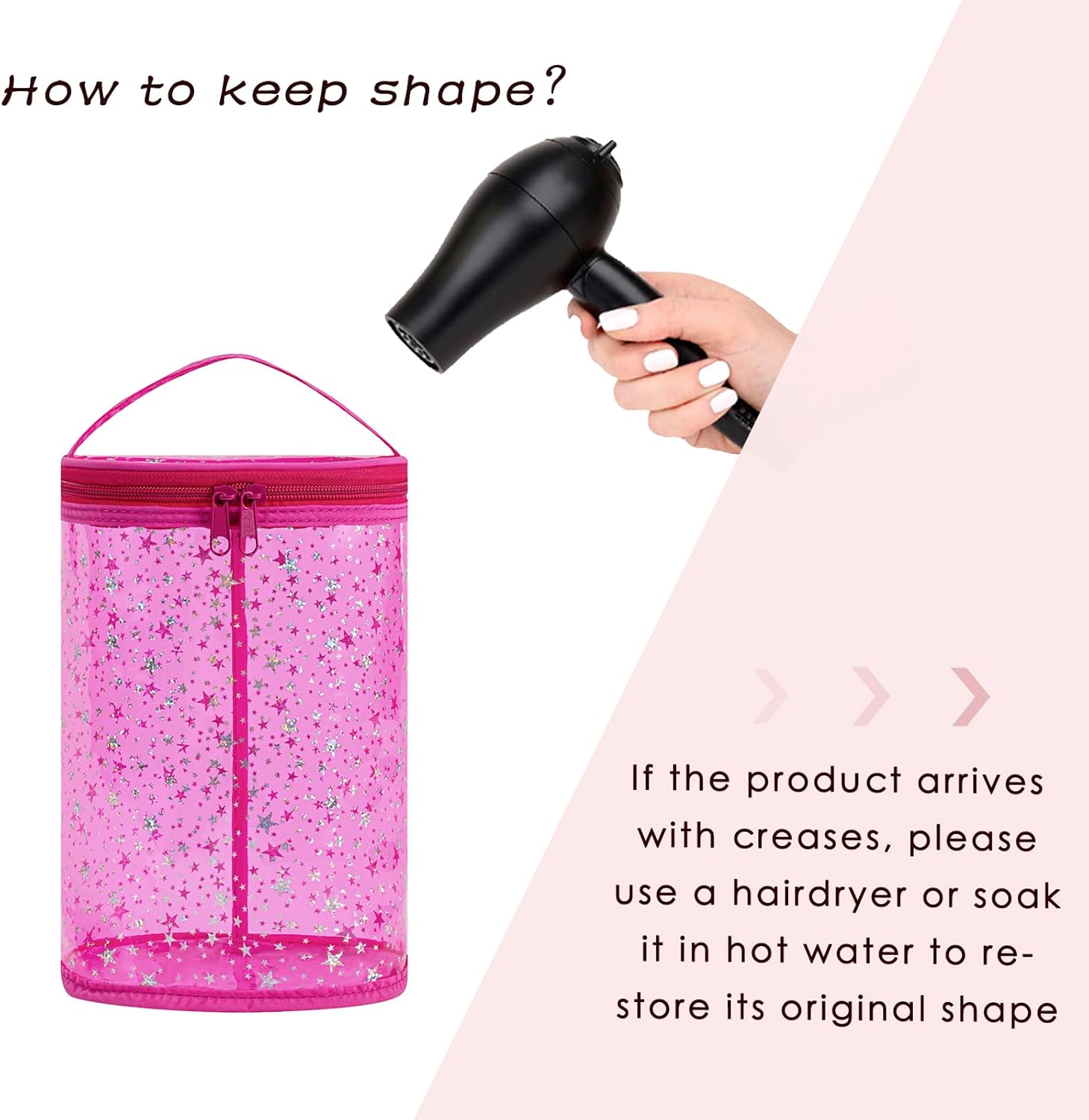 Clear Star Lotion Cylinder Bag for Toiletry,Waterproof PVC Sunscreen Travel Makeup Bag,Top Handle Cosmetic Bag Gift for Beach and Pool(01Hot Pink) - Image 3