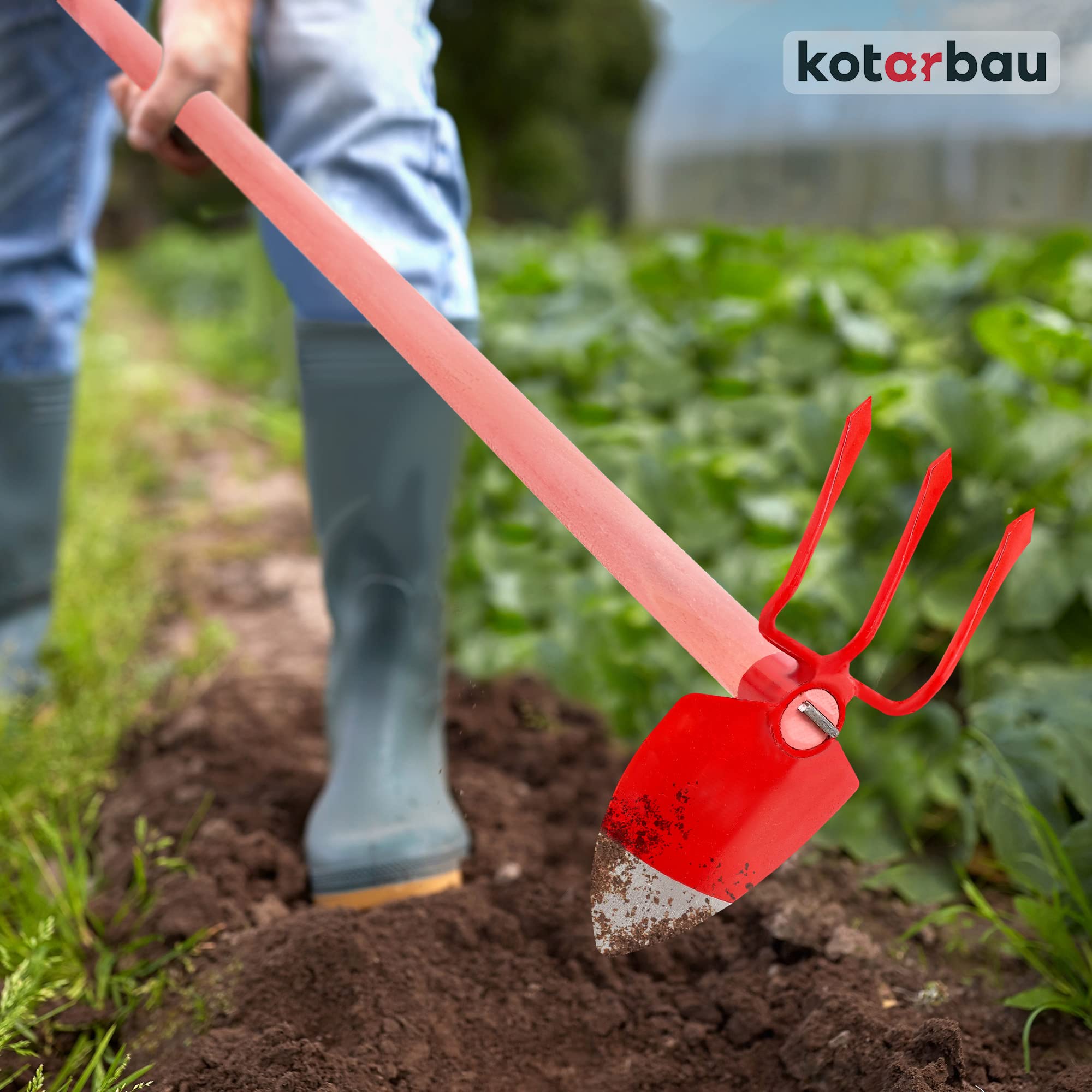 KOTARBAU® Gartenhacke Herzblatt 135 x 100 mm 3 Zinken 107 mm mit Stiel 120 cm Gartenhacke Pflanzhacke Unkrauthacke Gartenwerkzeug zum Umpflanzen Jäten Gartenpflege