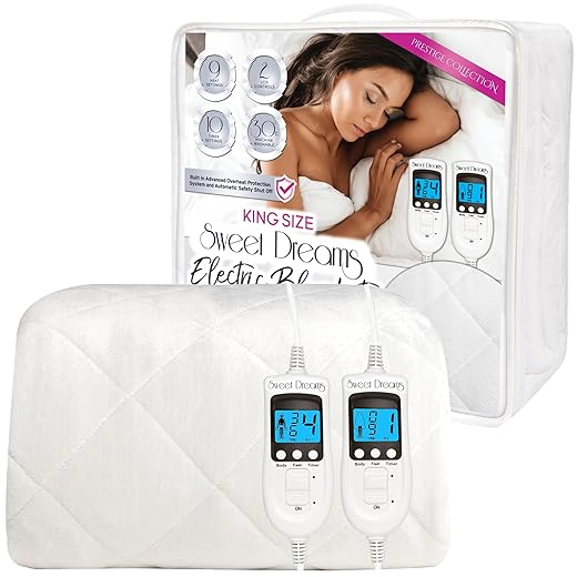 Sweet Dreams Electric Blanket Dual Controls King Bed Size 152 x 203 x 40cm - Prestige Plush Fleece - Fully Fitted - Overheat Protection - Machine Washable Heated Mattress Cover Underblanket