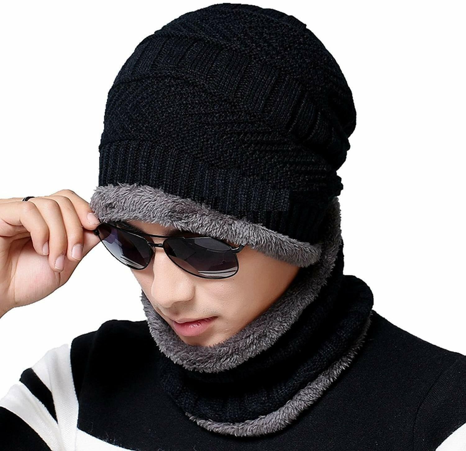 JusAwesm GU Winter Self Design Beanie Cap Blue 2