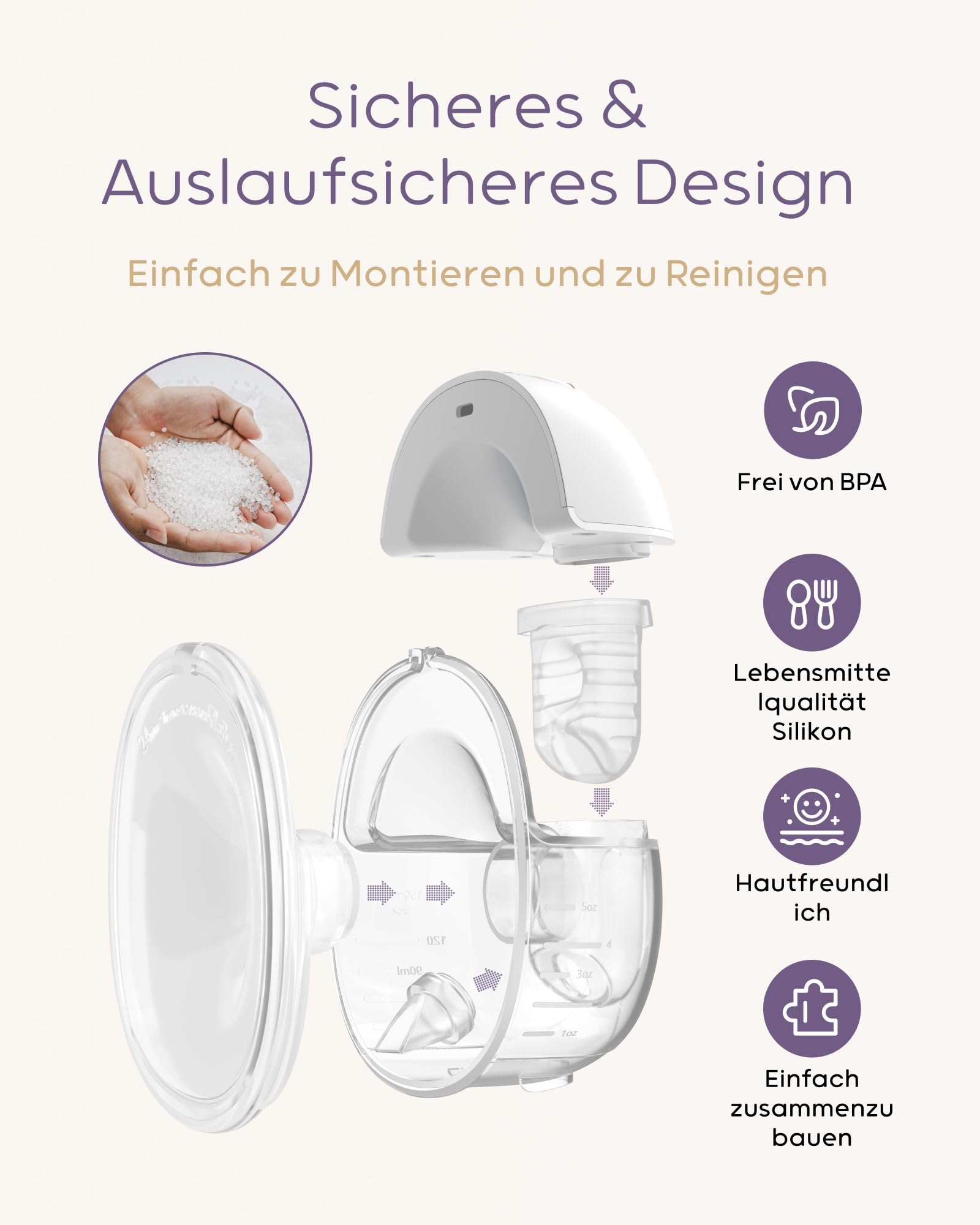 Nuliie Tiralatte elettrico portatile S32, pompa per latte elettrica a mani libere, 4 modalità, 9 livelli con flangia comoda da 18/21/24 mm, privata, con accessori di ricambio inclusi (1 pacco, rosa)