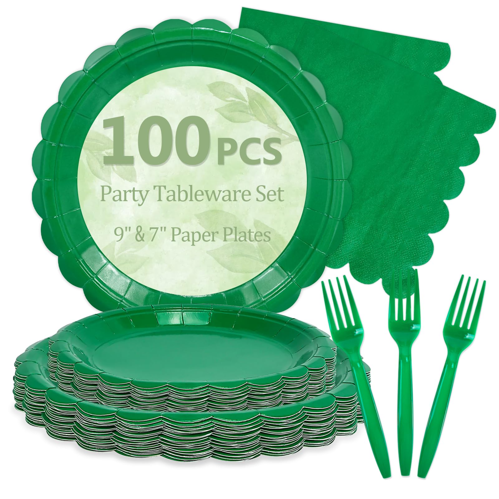Mulbozy 100 Pcs Green Plastic Plates,Green Disposable Plates Set for Party