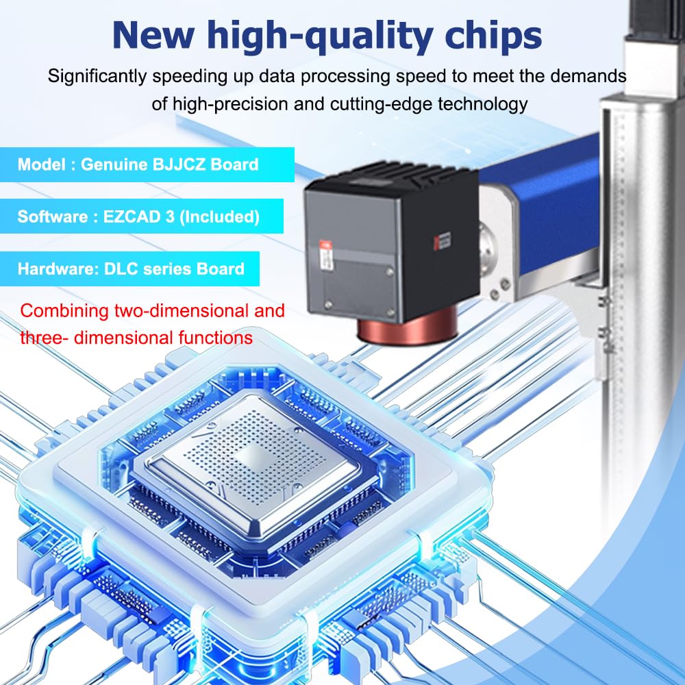 60W 2.5D JPT MOPA M7 Macchina per Marcatura Laser a Fibra e Incisore Laser, Messa a Fuoco Automatica e Asse Z Motorizzato, Lente 110mm, Asse Rotativo D80, Supporta Incisione Profonda e Rilievo,CE,220V