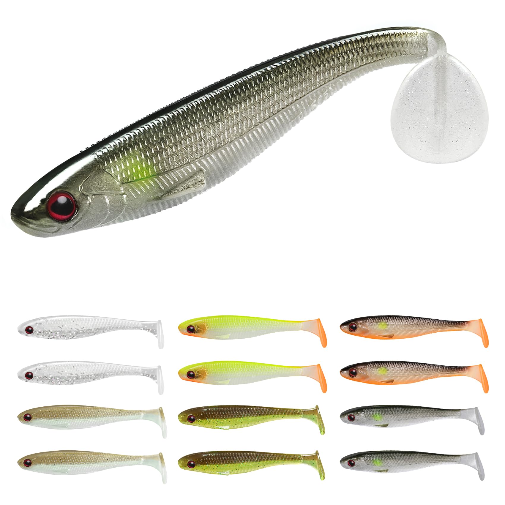 TRUSCEND Easy Catch Soft Lures, Unique Vibrating Swim Action and Trembly Sinking Move for More Bites, Amazing Soft Swimbaits for Family Fishing,