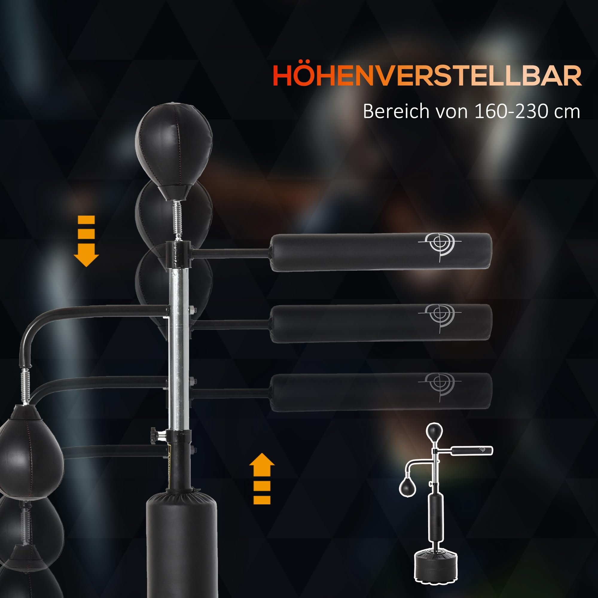 HOMCOM 4-in-1 Boxsack freistehend höhenverstellbar 160-230 cm Standboxsack mit 2 Speedbälle, 360° Reflexstange Punchingball Set Kickboxsack für Erwachsene und Jugendliche MMA Box Training