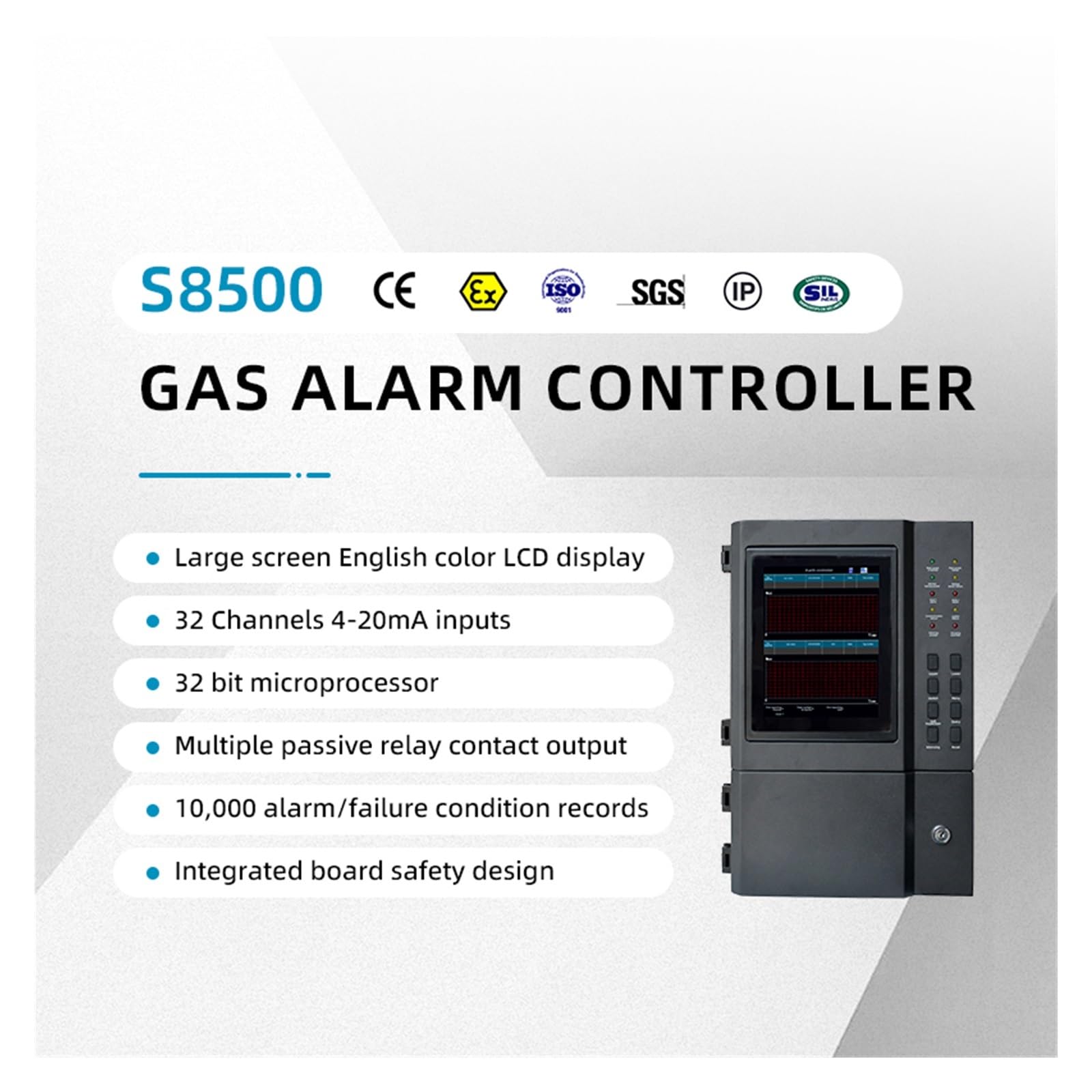 Gasdetektor, S8600 Gas Alarm Controller 32 99 150 Kanal Detektor Panel