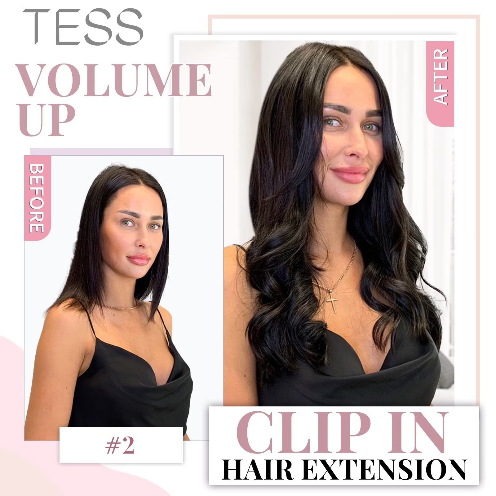 TESS Clip in Extensions Echthaar Braun 55 cm, Remy Hair 8 Tressen Hair Extensions Clip in Glatt 160g Extensions Clip in Lang Haarverlängerung Doppelt Tressen (55 cm-#02-Braun)