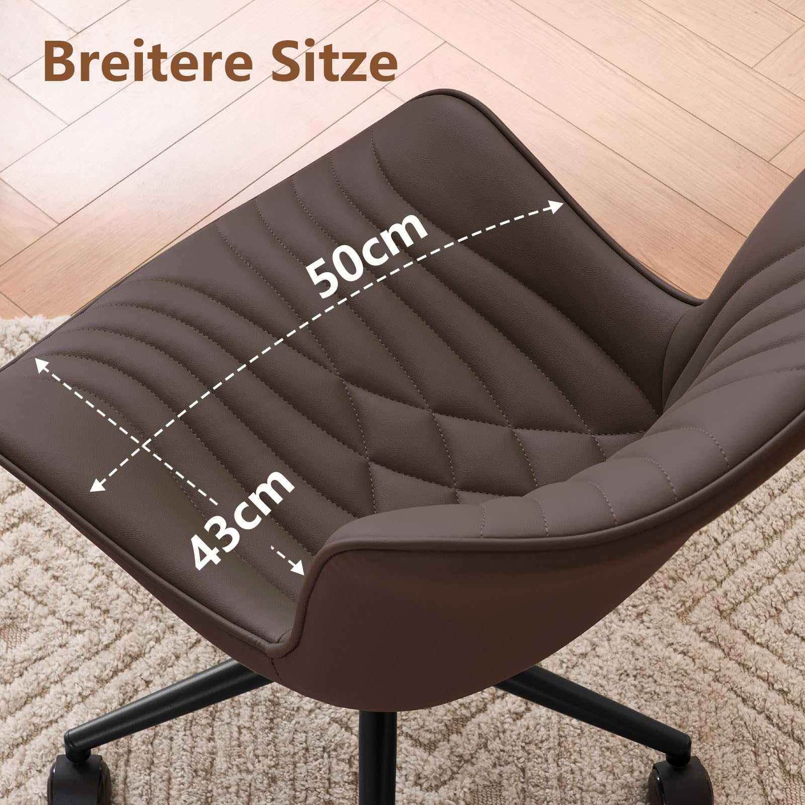 YOUTASTE Ergonomiczne Krzesło Biurowe w Kształcie Rybiego Ogona - Regulowana Wysokość, Funkcja Przechylania, Obrotowe z Kółkami i Oparciem, Brązowe