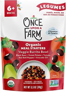 Once Upon a Farm Organic Frozen Baby Food: Black Bean, Red Pepper, Sweet Potato & Cilantro Meal with Avocado Oil & Cumin, 3.5oz