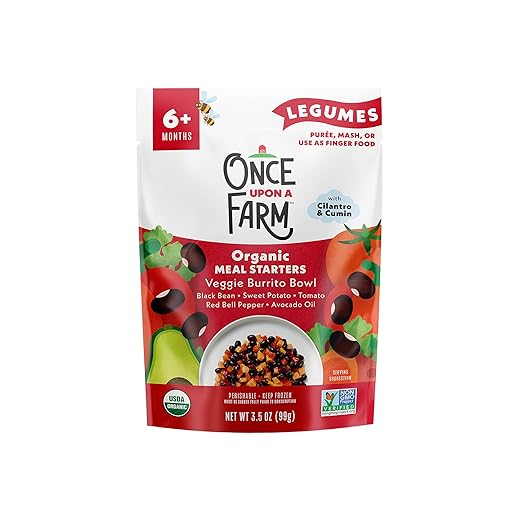 Once Upon a Farm, Frozen, Organic Baby Food Black Bean, Red Pepper, Sweet Potato & Cilantro with Avocado Oil & Cumin Plant-Rich Meal, 3.5 Ounce