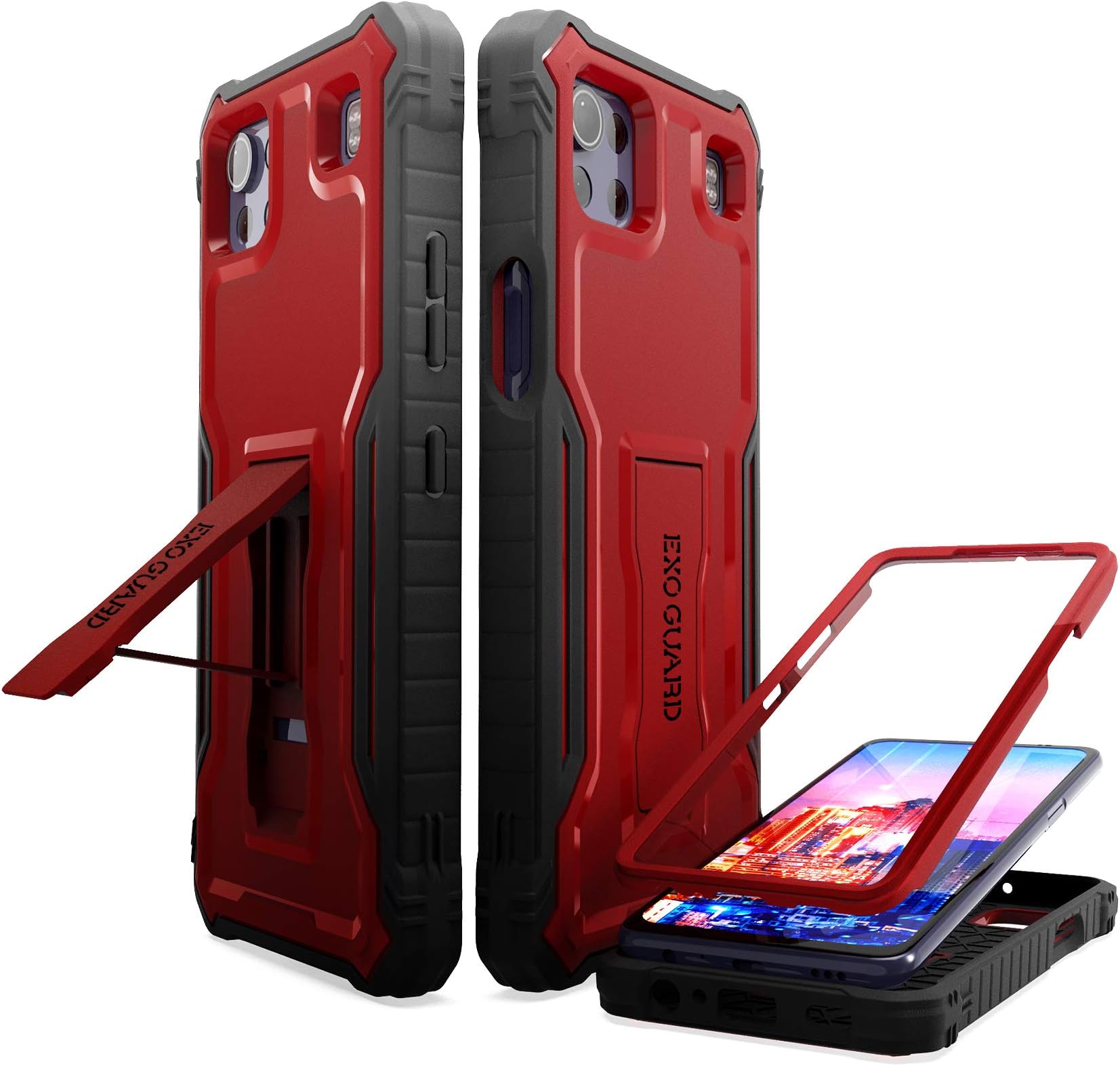 ExoGuard for LG K92 5G Case, Rubber Shockproof Full-Body Cover Case Built-in Screen Protector with Kickstand Compatible with LG K92 5G Phone (Red)