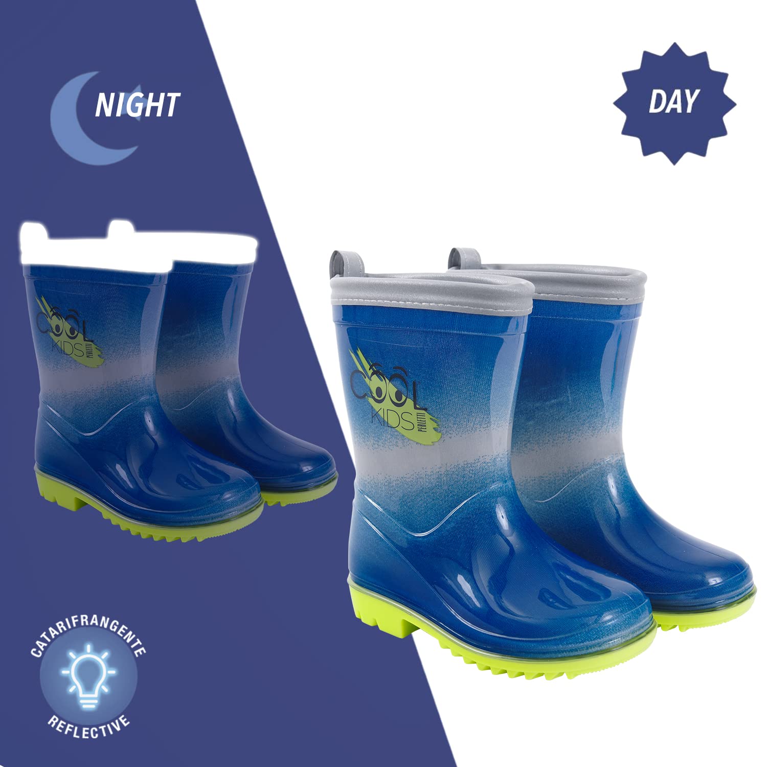 PERLETTI Gummistiefel Reflektierend Kleinkind Jungen 3 4 5 6 Jahre - Bunte Regenstiefel Stiefeletten Wasserdicht Kinder
