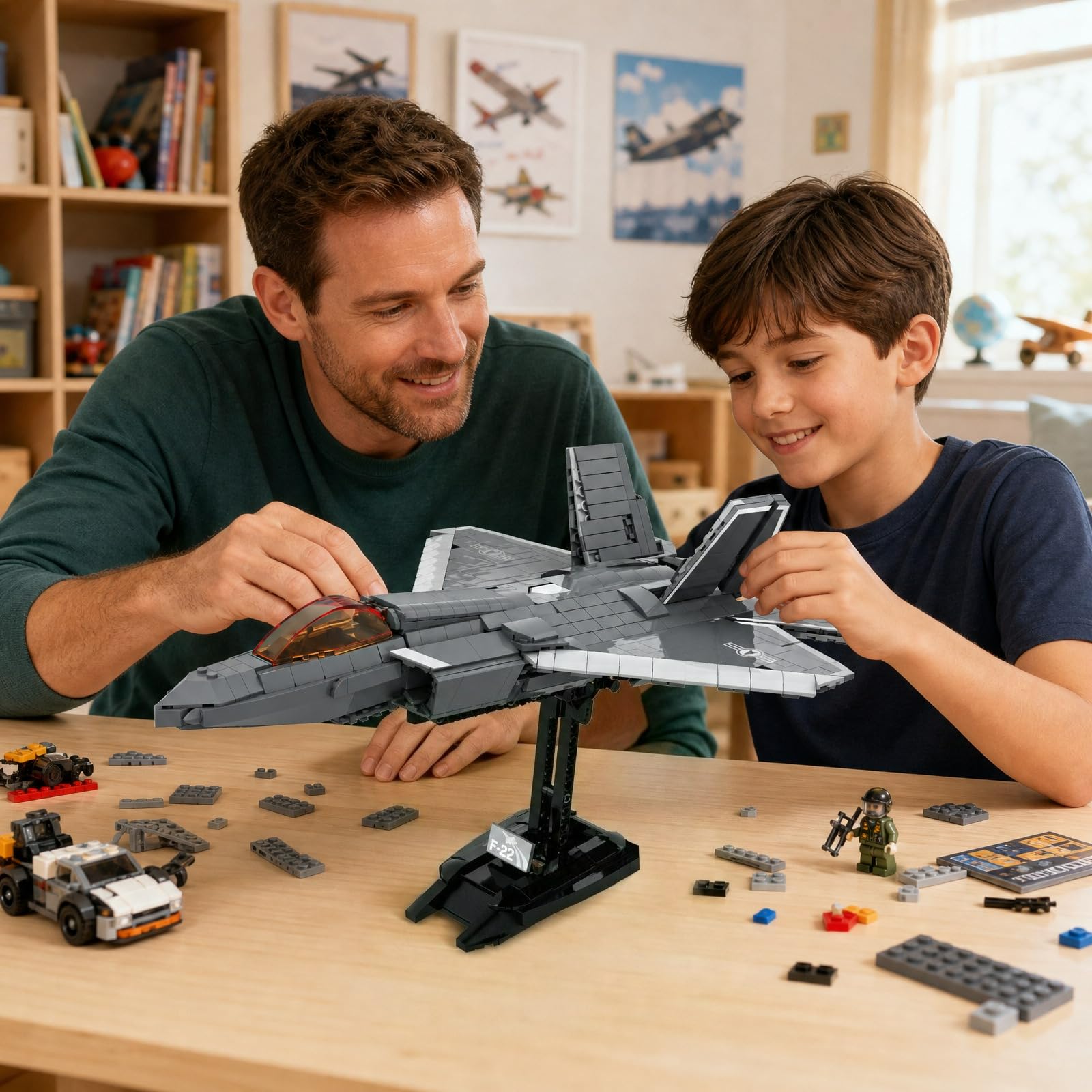 Sosuy F/22 Avión de Combate Juego de Construcción de Bloques, 1153 Pcs Ladrillos de Construcción Avión Militar de Juguetes Ejército para Adultos Niños 8+, Modelo de Regalo de Cumpleaños para Niñas