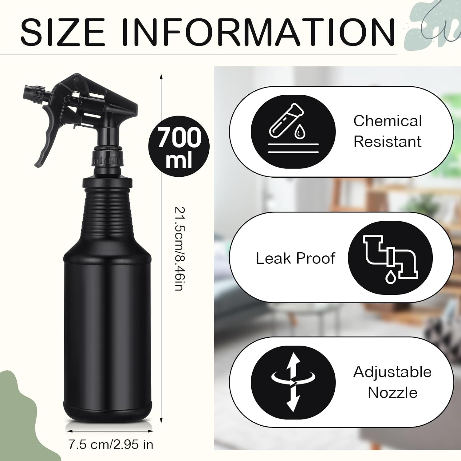Honeydak 24 oz 6 Pack Spray Bottles for Cleaning Heavy Duty, Black image 2