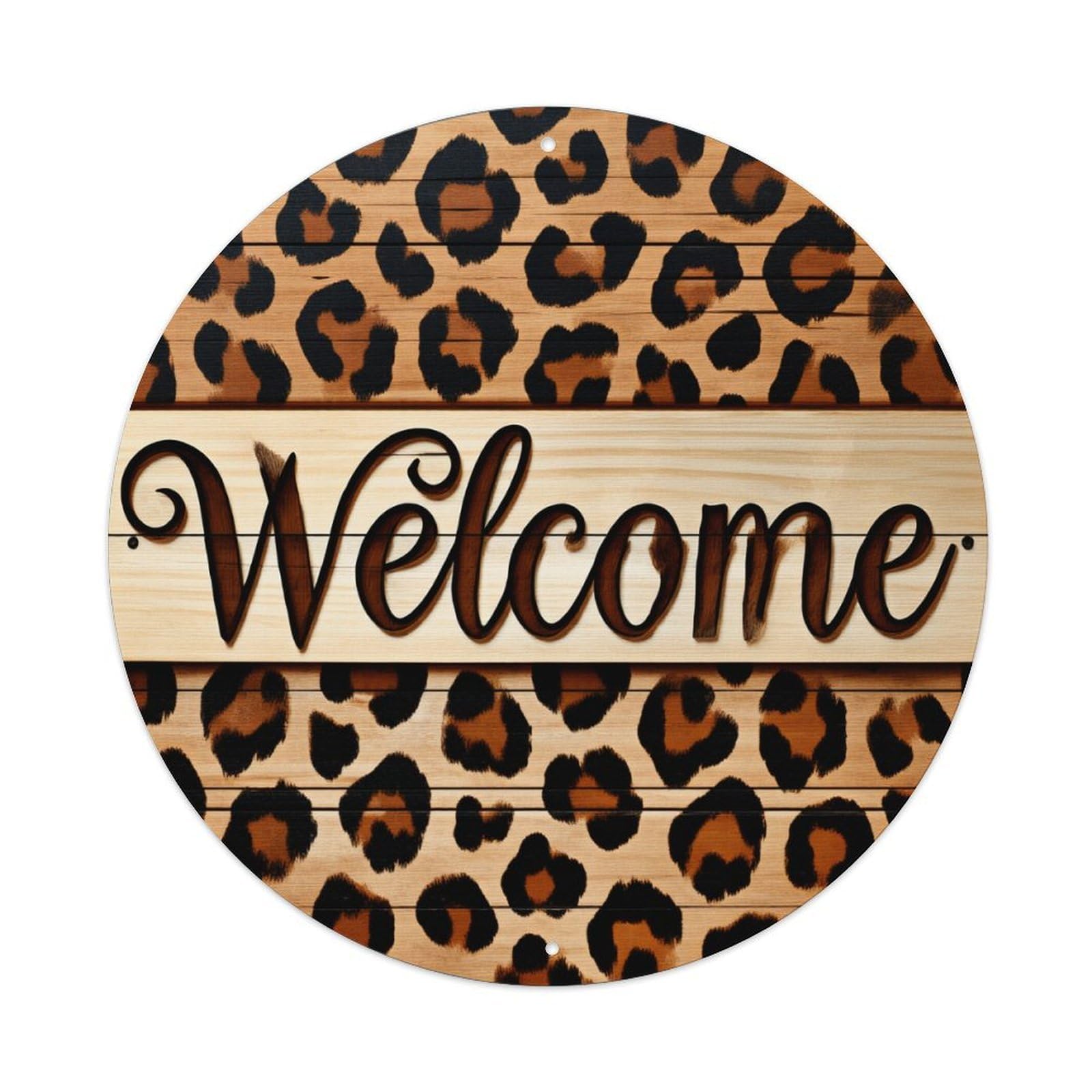 Jdfenggu Vintage Leopard Print Wood Texture Welcome Retro Metal Tin Sign, Metal Poster For Bar, Home, Man Cave, Kitchen, Laundry Room Art Decor 8X8 Inch